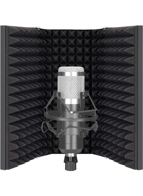 Portable Vocal Booth Recording Microphone Isolation 3-Panel Shield