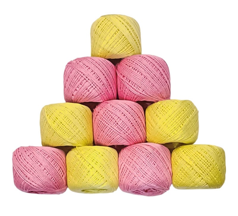 ELEXIQ Crochet Cotton Thread Yarn for Knitting and Craft Making Combo Pack of 10 Roll (Multicolour) (Light Yellow & PINKLY) - Image 1