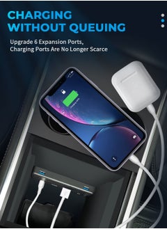 KASTWAVE 6 in 1 USB Hub Accessories Docking Station for Tesla 2021 2022 Model Y 3 , Car Accessories of Center Console Smart Sensor Provides Charging & Data Transfer for Smart Phones, Game Controller  - Image 2