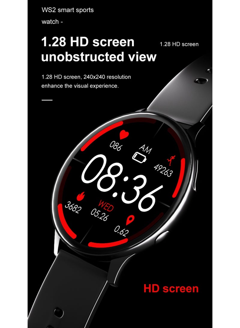 لييج ساعة ذكية جديدة للرجال بشاشة AMOLED مقاس 1.28 بوصة رياضية مزودة بخاصية الاتصال عبر البلوتوث IP67 ومقاومة للماء وحزام أسود شبكي وحزام سيليكون مجاني - Image 3