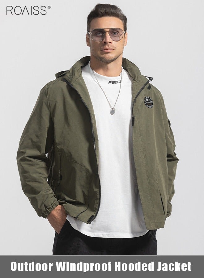 roaiss Men's Outdoor Windproof Hooded Jacket Multi Pocket Detachable Hat Coat Zipper Closure Waterproof Sports Jacket  - Image 2