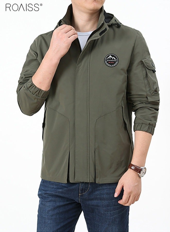 roaiss Men's Outdoor Windproof Hooded Jacket Multi Pocket Detachable Hat Coat Zipper Closure Waterproof Sports Jacket  - Image 1