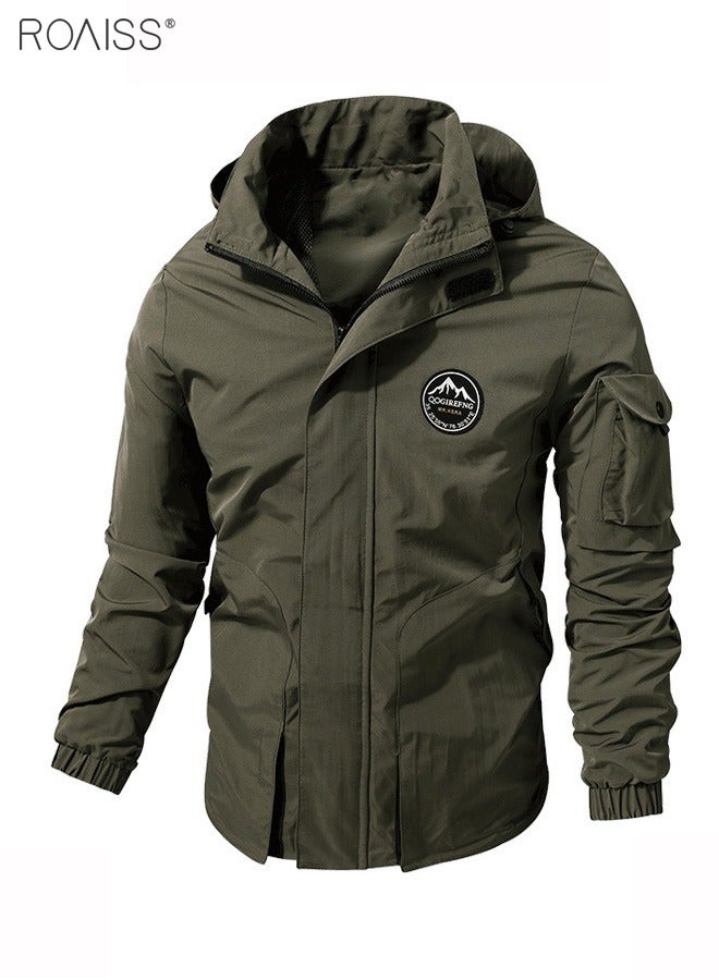 roaiss Men's Outdoor Windproof Hooded Jacket Multi Pocket Detachable Hat Coat Zipper Closure Waterproof Sports Jacket  - Image 5