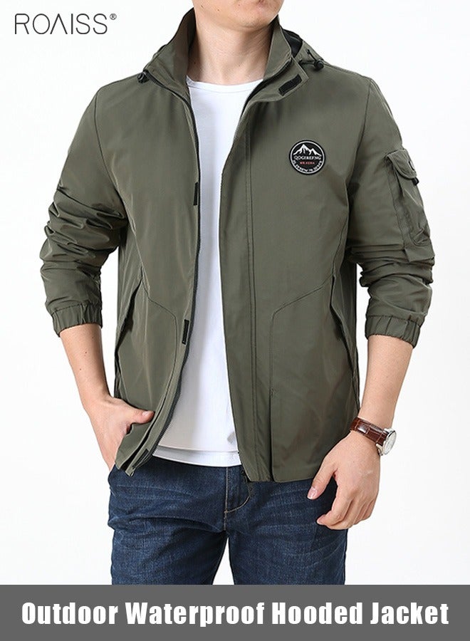roaiss Men's Outdoor Windproof Hooded Jacket Multi Pocket Detachable Hat Coat Zipper Closure Waterproof Sports Jacket  - Image 3