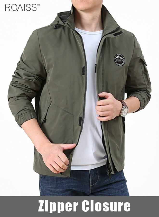 roaiss Men's Outdoor Windproof Hooded Jacket Multi Pocket Detachable Hat Coat Zipper Closure Waterproof Sports Jacket  - Image 4