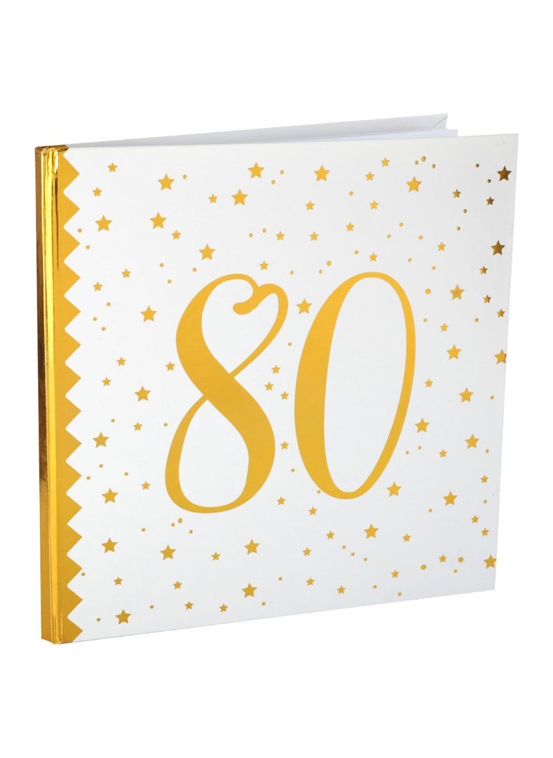 80-Years Birthday Anniversary Guest Book Stars Cardboard White Gold 24cm