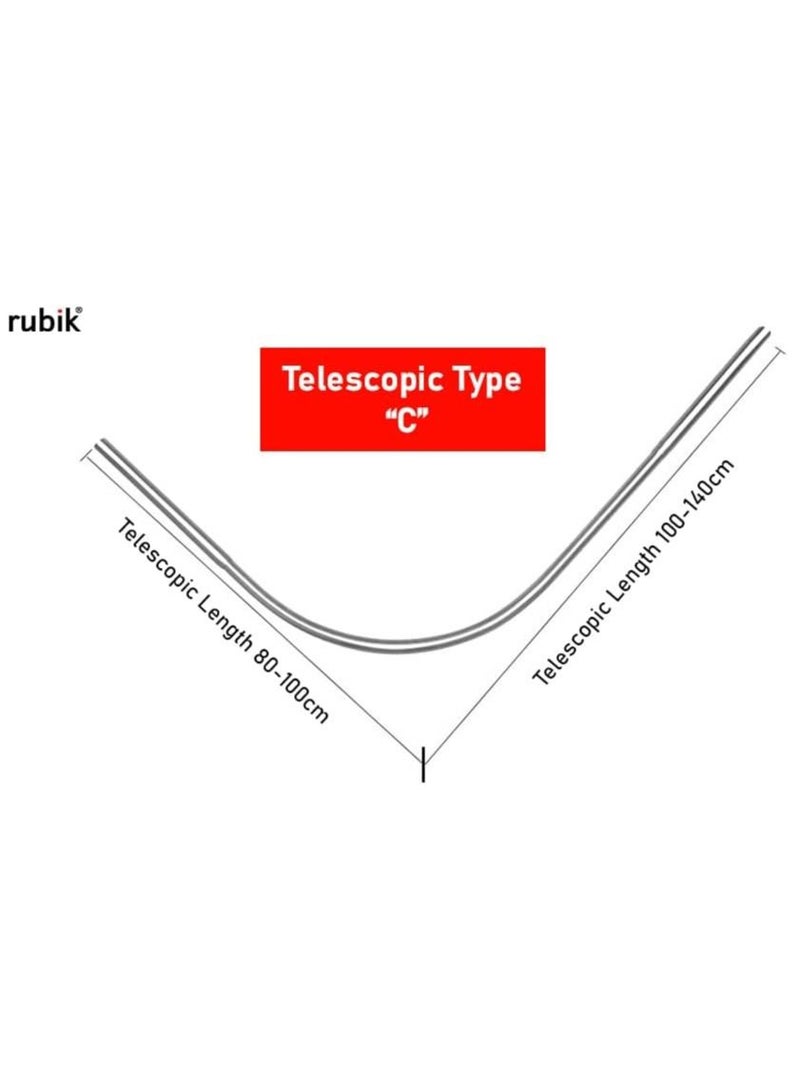 Rubik قضيب ستارة الحمام على شكل حرف L (80-100 سم و100-140 سم) قضيب شد قابل للتعديل ونهايات قابلة للتمدد بدون حفر حاملات لاصقة (النوع C) - Image 2