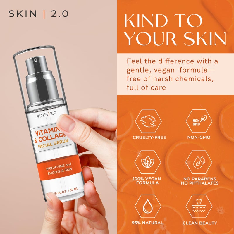 Skin 2.0 Vitamin C Serum - Dermatologist Tested, Anti-Aging & Dark Spot Remover - Brightening, Clean Beauty, Cruelty-Free, Korean Skincare for Glass Skin, All Skin Types - 1.69 Fl. oz - Image 3