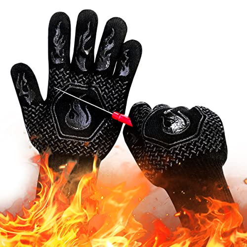 BBQ Fireproof Gloves Grill CutResistant Gloves 1472F Heat Resistant Gloves NonSlip Silicone Oven Gloves Kitchen Safe Cooking Gloves for Oven MittsBarbecueCooking Frying135 InchBlack
