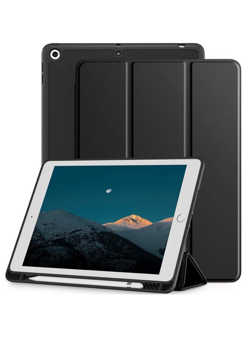ELMO3EZZ Case for iPad 10.2 8th Generation 2020, iPad 7th Generation 2019 with Pen Holder, Temperature Resistant TPU with Back Stand and Smart Auto On/Off, (Black)