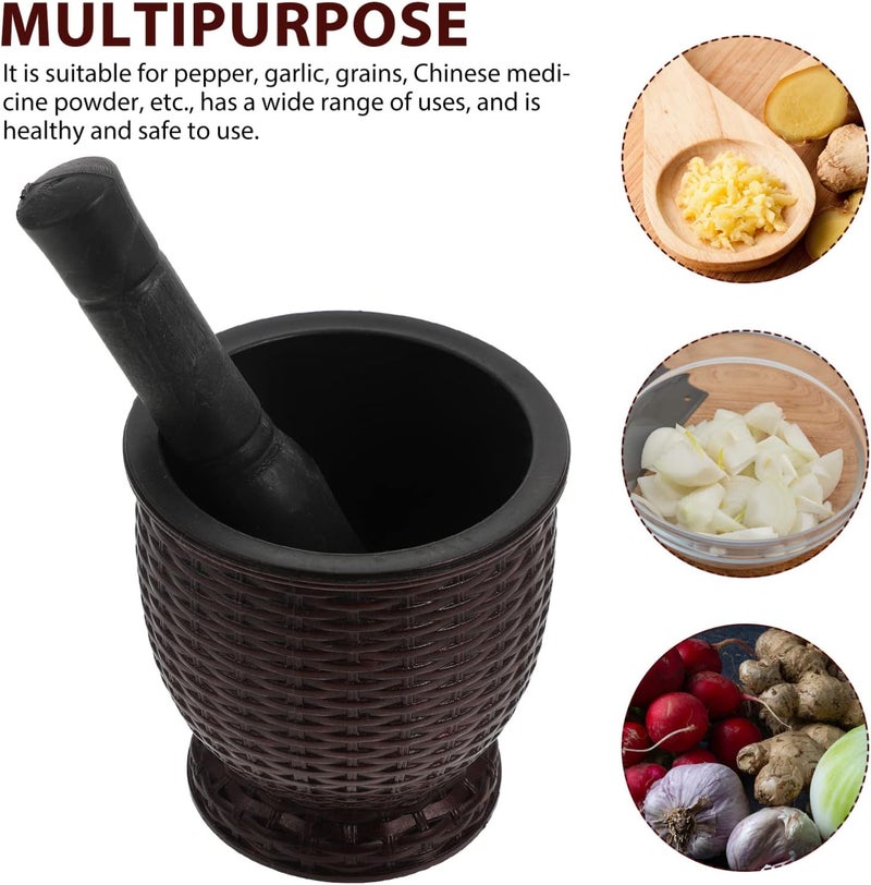comfrt Mortar and Pestle Set Grinder for Spices and Seeds Garlic Masher Manual Plastic Garlic Ginger Spices Mortar Pestle Set for Home Kitchen Use Brown - Image 5