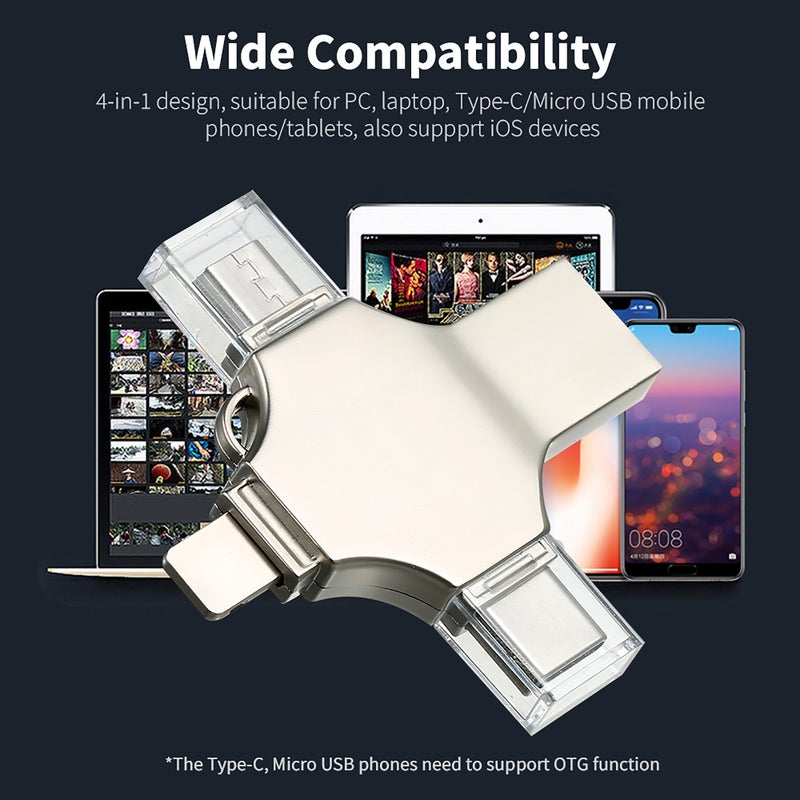 128GB 4-in-1 metal USB Flash drive Mobile phone computer dual-use Mini USB flash drive Support Type-C Micro USB iOS devices - Image 3
