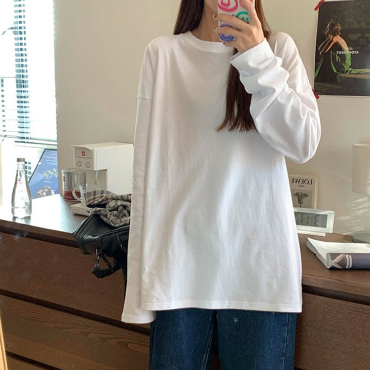 Ins Super Long-Sleeved T-Shirt Women'S Solid Color Inner Base Shirt Korean Fashionable Students Outer Wear Loose Top - Image 3