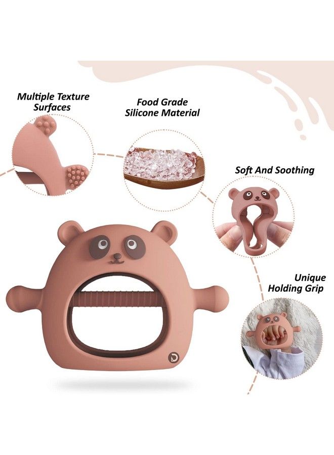 DaKos Teether Soother For New Born Teether And Soother For Baby Baby Mitten Teether Baby Chew Toys For Sucking Needs Sensory Teether Toy (Animal Shaped Panda Brown) - Image 4