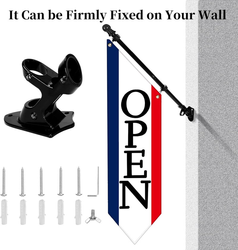 yeload OPEN Flag with Pole Kit - Heavy Duty Canvas Open Banner for Business Storefront, 42x12 Inch Outdoor Double-Sided Sign with Bracket - Advertising Signage for Retail & Shops (Patriotic) - Image 2