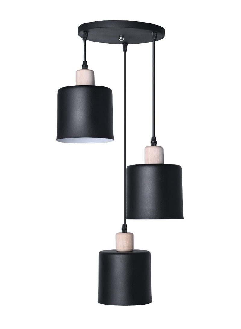 El Rawda Lighting Three Metal Hanging With | modern decorative LED E27 pendant light ceiling lamp hanging | suitable for any room | Color: Black | Size: 70x26 cm