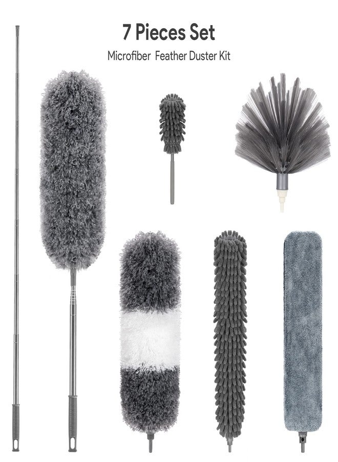 DELUX Microfiber Feather Duster,7 PCS Reusable Bendable Washable Cobweb Duster with 100 inches Extra Long Extension Pole for Cleaning Ceiling Fan, High Ceiling, Blinds, Furniture & Cars - Image 3
