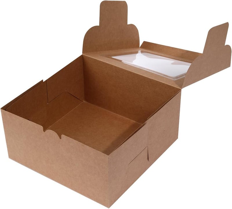 Red Dot Gift 12-Pack Brown Bakery Boxes with Clear Window - 25x25x12.5cm Kraft Paper Cake Carrier, Lightweight & Easy-Fold Disposable Gift Box for Cookies, Pastries, and Small Cakes - Image 5