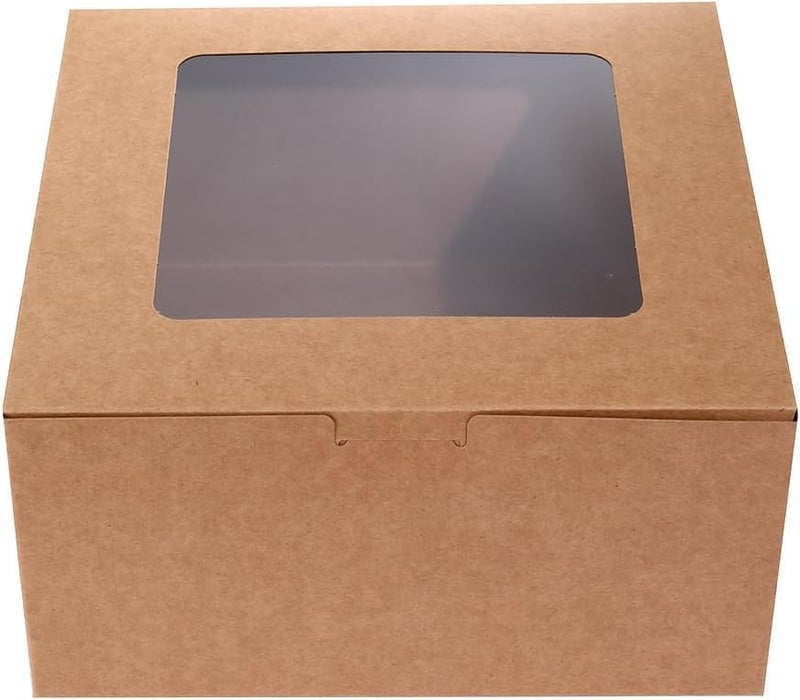 Red Dot Gift 12-Pack Brown Bakery Boxes with Clear Window - 25x25x12.5cm Kraft Paper Cake Carrier, Lightweight & Easy-Fold Disposable Gift Box for Cookies, Pastries, and Small Cakes - Image 2