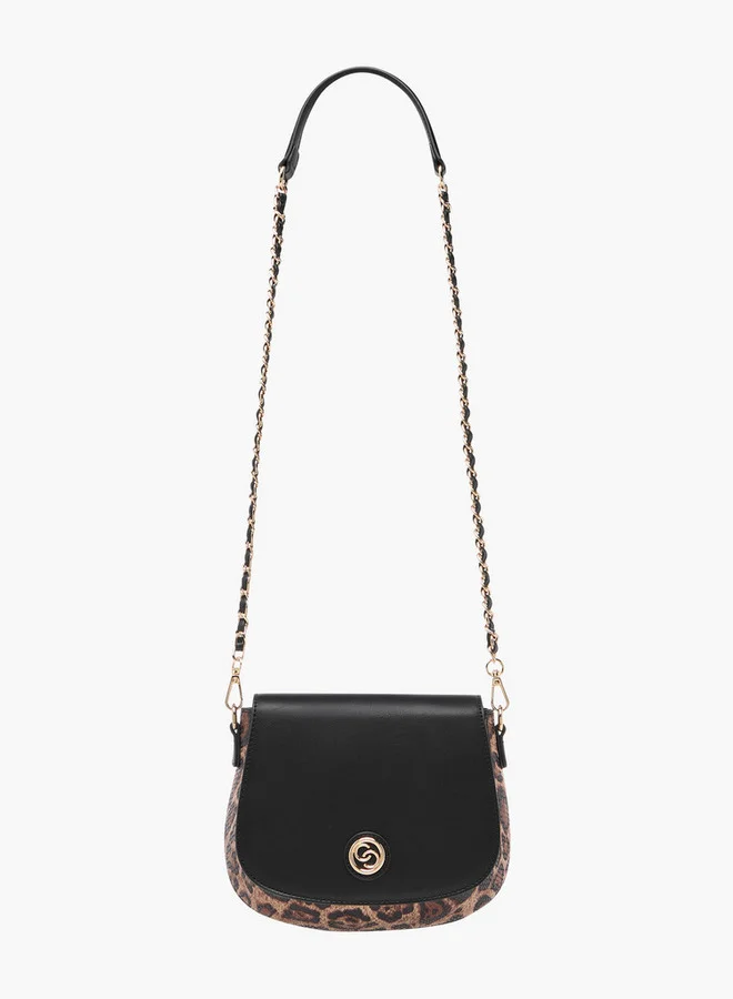 Celeste Animal Print Crossbody Bag with Detachable Chain Strap and Button Closure