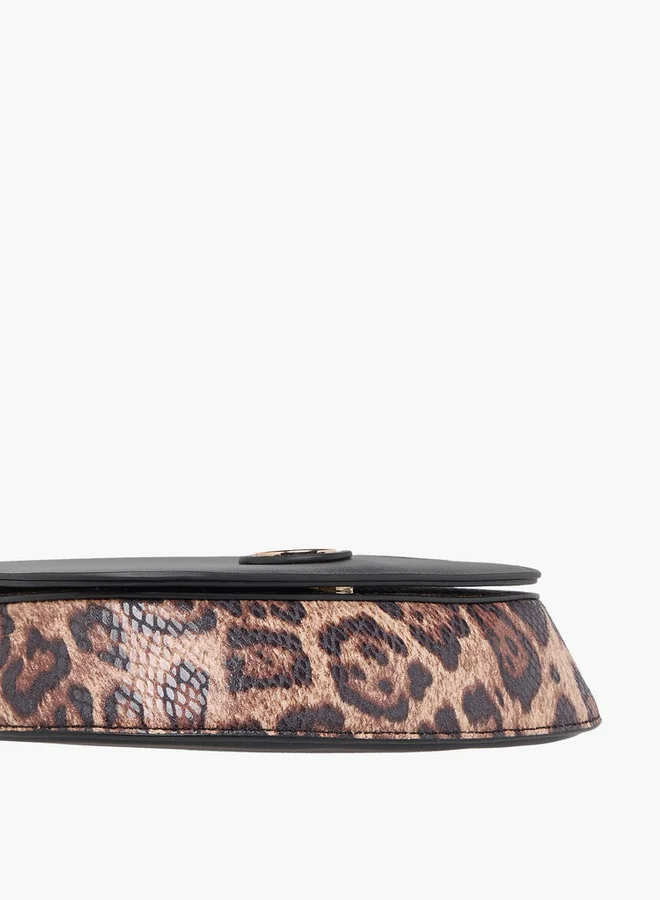 Celeste Animal Print Crossbody Bag with Detachable Chain Strap and Button Closure