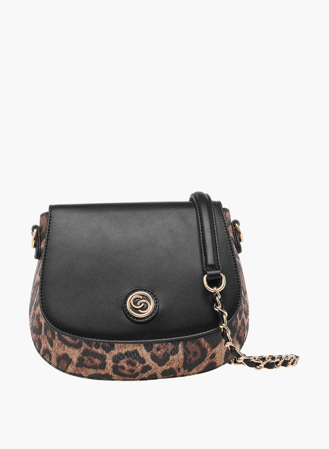 Celeste Animal Print Crossbody Bag with Detachable Chain Strap and Button Closure