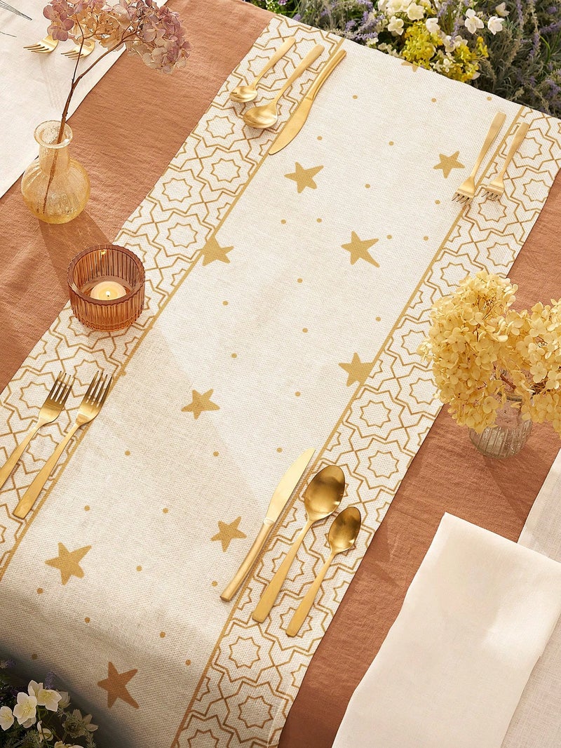 Ramadan Decorations Table Runner With Crescent Moon And Lantern Design Elegant Eastern Style 90×33cm – Ramadan Decorations For Homes And Parties - Image 2