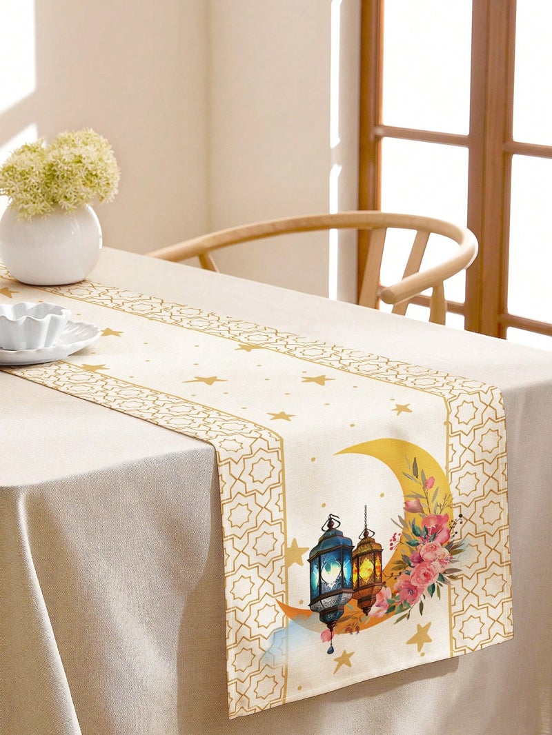 Ramadan Decorations Table Runner With Crescent Moon And Lantern Design Elegant Eastern Style 90×33cm – Ramadan Decorations For Homes And Parties - Image 3