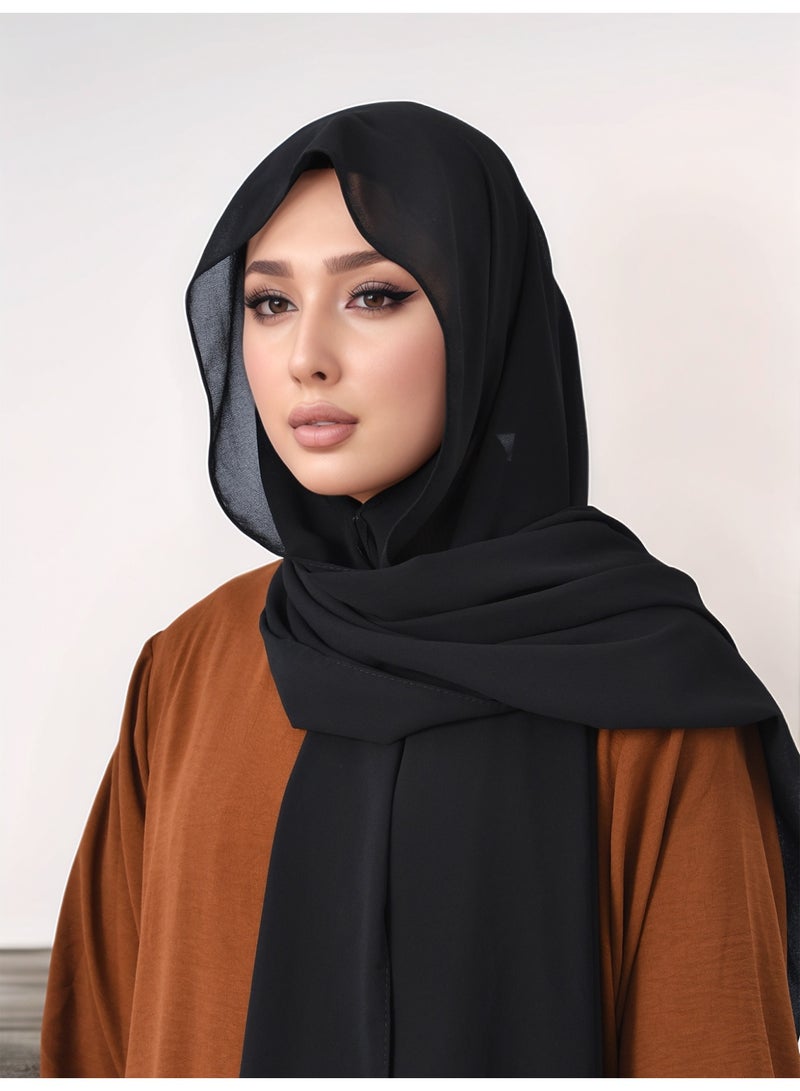 Instant Chiffon Hijab Set 3-in-1 Hijabs Solid Color Woman Scarf with Built-in Magnets and Undercap Head Wraps with Model Cap - Image 3