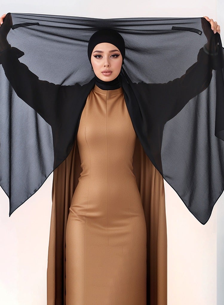 Instant Chiffon Hijab Set 3-in-1 Hijabs Solid Color Woman Scarf with Built-in Magnets and Undercap Head Wraps with Model Cap - Image 1
