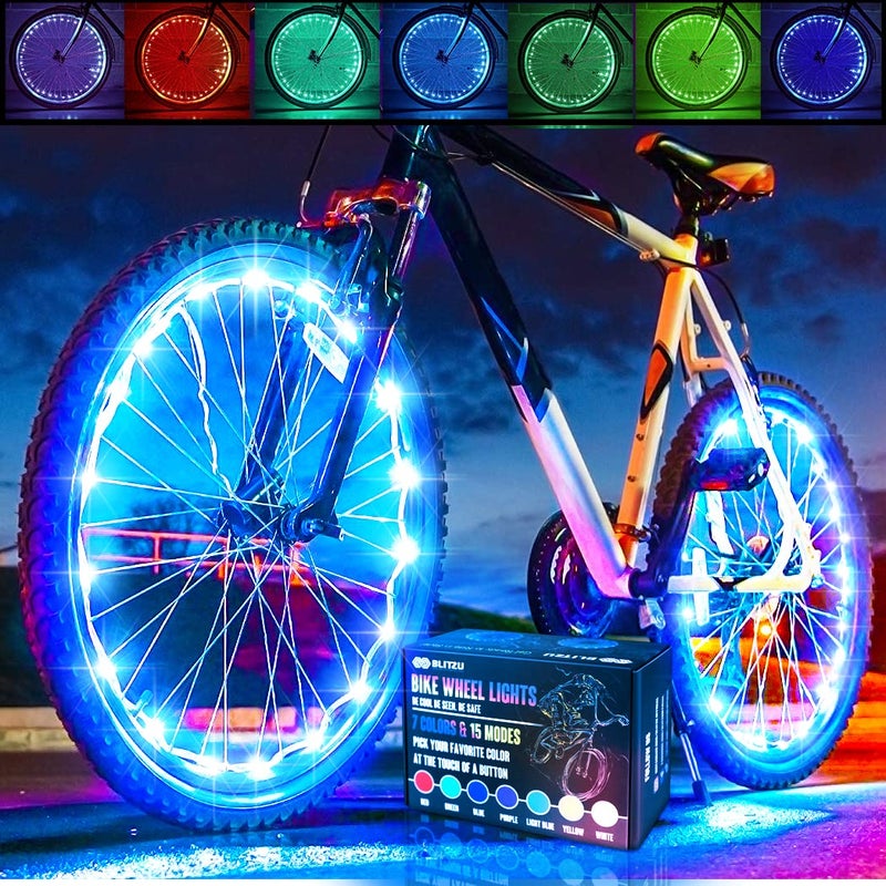 BLITZU 1-Tire Pack 7 Colors in 1 LED Bike Wheel Lights Fun Bright Patterns Waterproof Bicycle Spoke Lights Cycling Decoration Safety Warning Tire Strip Light for Kids Boys Girls Adults Night Riding - Image 1
