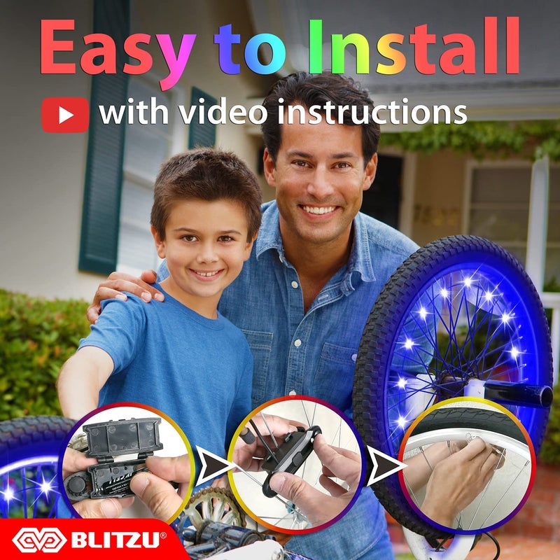BLITZU 1-Tire Pack 7 Colors in 1 LED Bike Wheel Lights Fun Bright Patterns Waterproof Bicycle Spoke Lights Cycling Decoration Safety Warning Tire Strip Light for Kids Boys Girls Adults Night Riding - Image 3