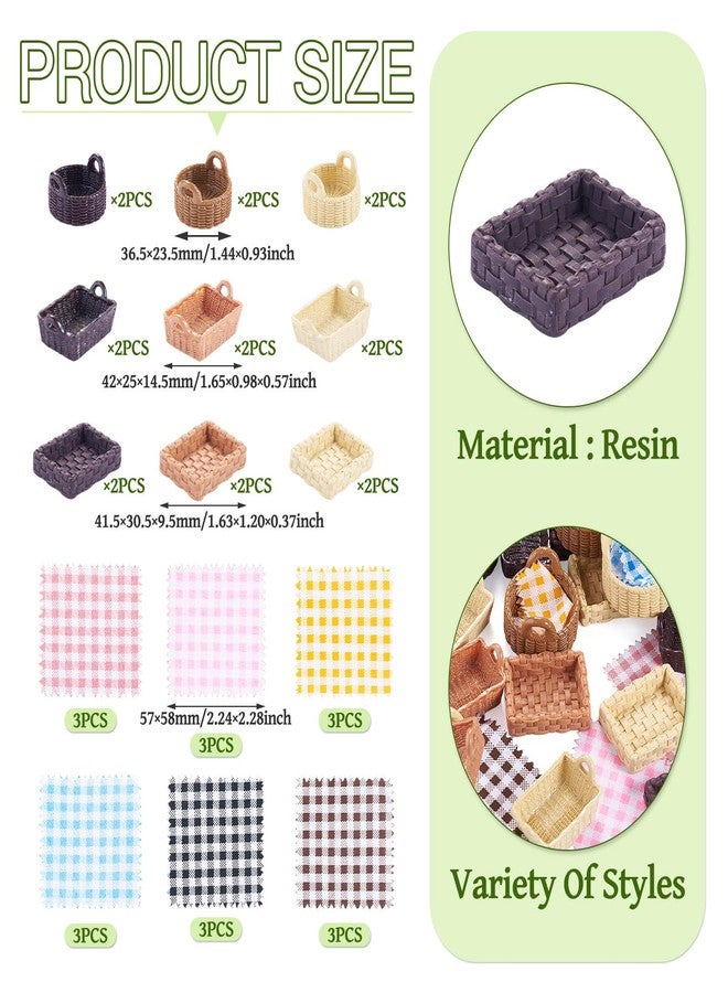 Spritewelry 36Pcs Food Basket Resin Miniature Ornaments Micro Landscape Home Dollhouse Accessories Picnic Cloth Flower Basket Figure for Party Favors Garden Decoration 36.5-42mm - Image 2