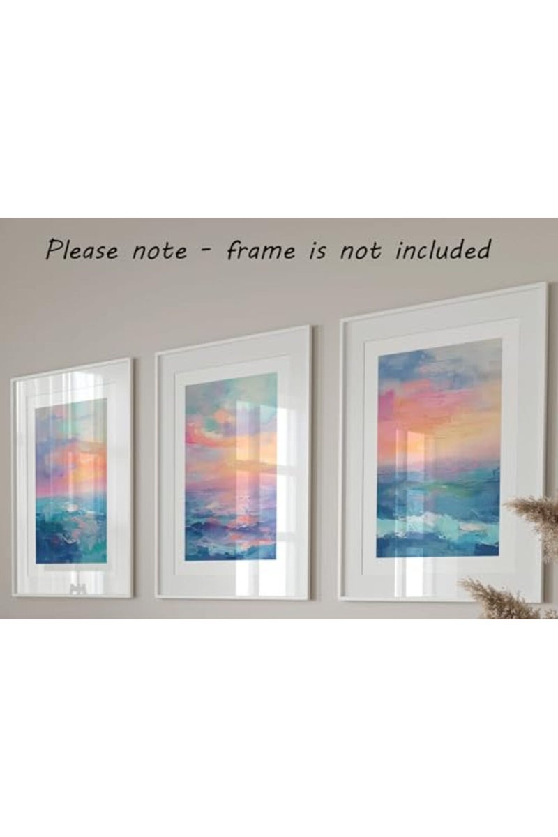 Eviepops Prints ALAYRA Texture Ocean Sunset Set of 3 Unframed Wall Poster Prints, Pastel Abstract Painting Textures, Bathroom Bedroom Lounge Kitchen Home Décor, Ocean Landscape, Vibrant Abstract Art, Blue Orange Pink (A3) - Image 5