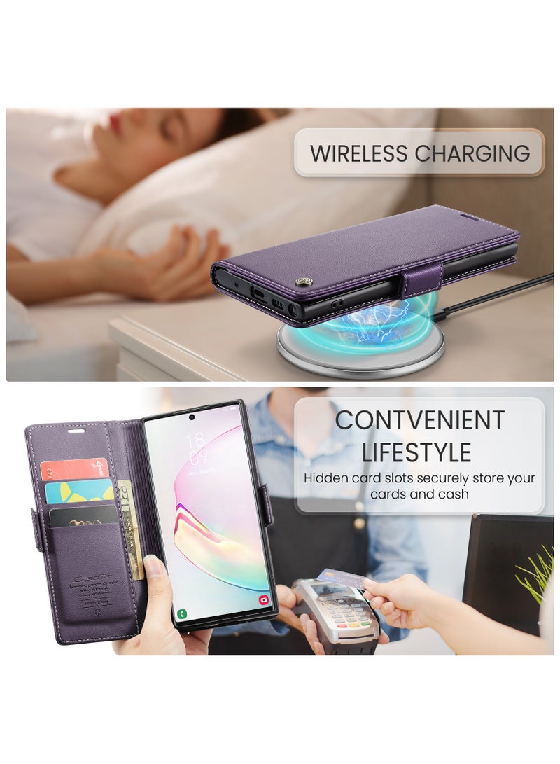 Flip Wallet Case for Samsung Galaxy A23 4G / 5G, Leather Magnetic Attachment Flip Case Purple  - Image 5