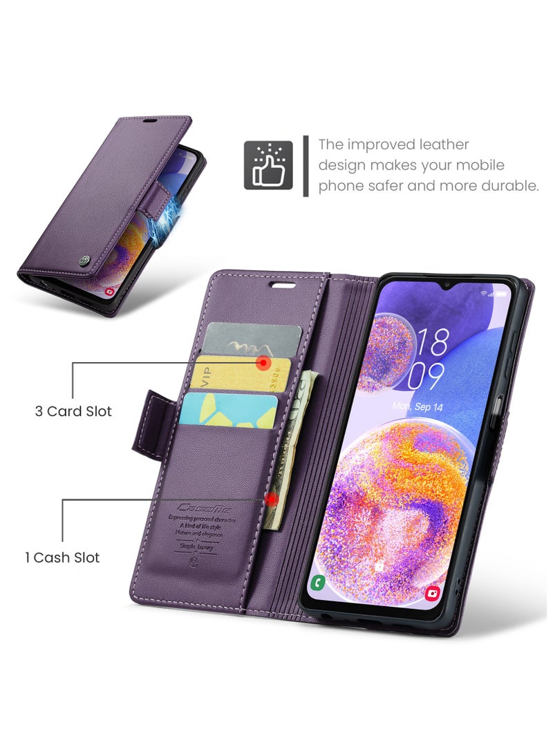 Flip Wallet Case for Samsung Galaxy A23 4G / 5G, Leather Magnetic Attachment Flip Case Purple  - Image 2