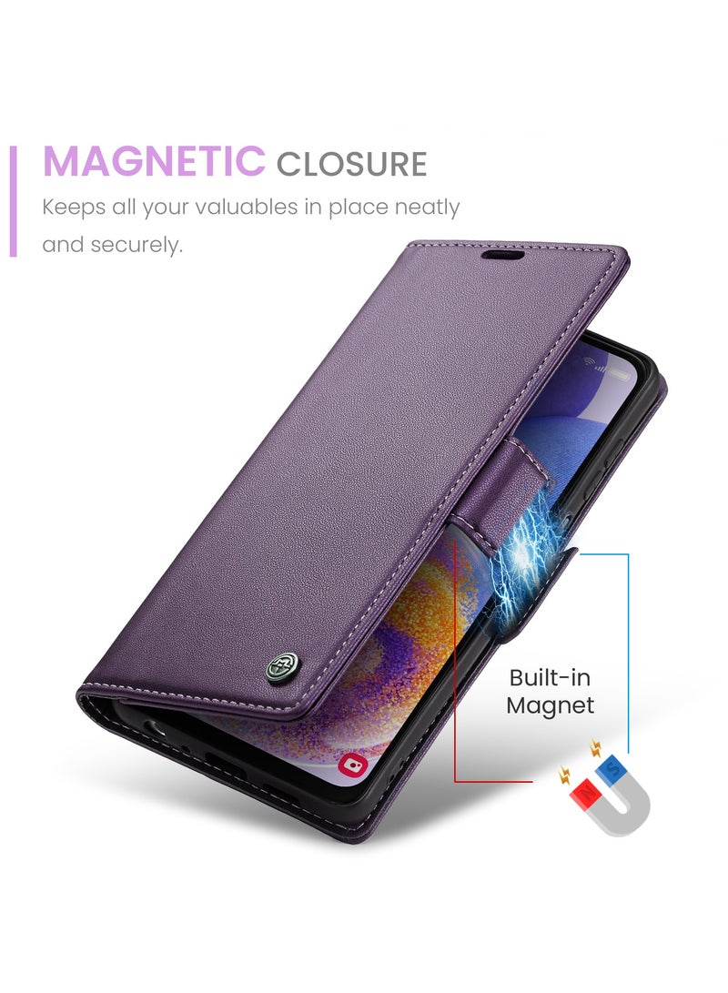 Flip Wallet Case for Samsung Galaxy A23 4G / 5G, Leather Magnetic Attachment Flip Case Purple  - Image 3