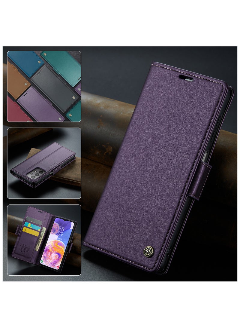 Flip Wallet Case for Samsung Galaxy A23 4G / 5G, Leather Magnetic Attachment Flip Case Purple  - Image 4