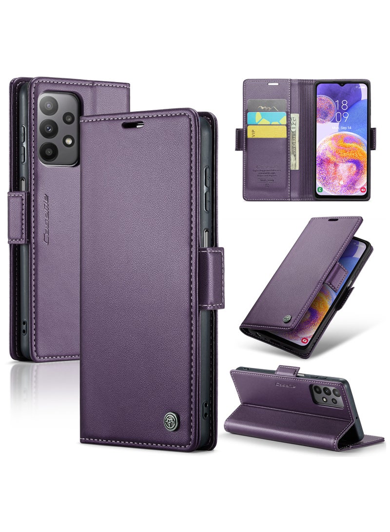 Flip Wallet Case for Samsung Galaxy A23 4G / 5G, Leather Magnetic Attachment Flip Case Purple  - Image 1