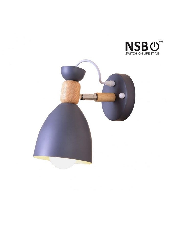 kinis Wall Sconces, Adjustable Macaron Bedside Wall Lamp Wood Wall Mount Light with Bell Head Metal Shade for Living Room Bedside Bedroom Indoor Doorway, Grey (Pack of 1, Without Bulb) - Image 3