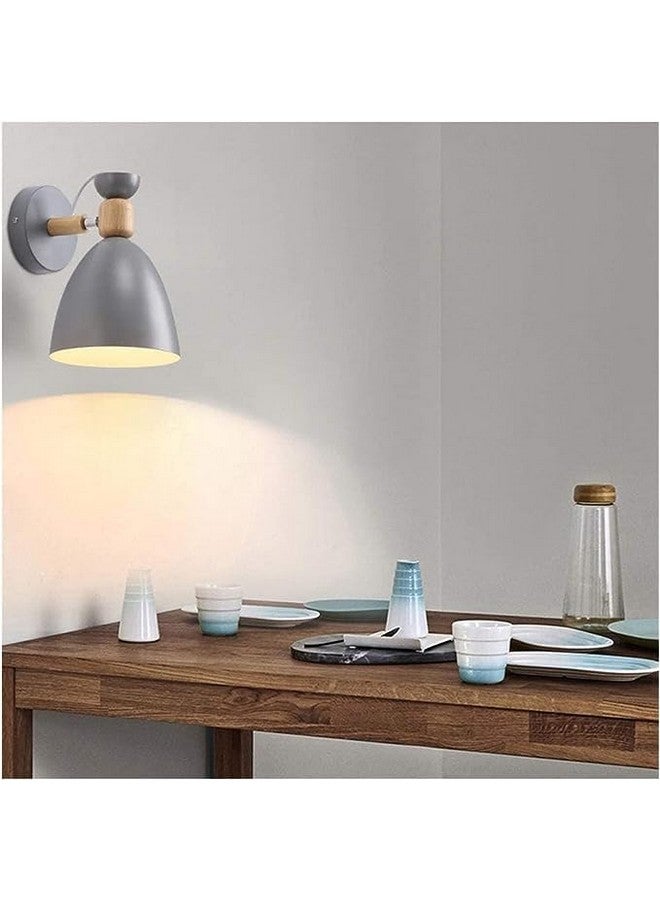 kinis Wall Sconces, Adjustable Macaron Bedside Wall Lamp Wood Wall Mount Light with Bell Head Metal Shade for Living Room Bedside Bedroom Indoor Doorway, Grey (Pack of 1, Without Bulb) - Image 1