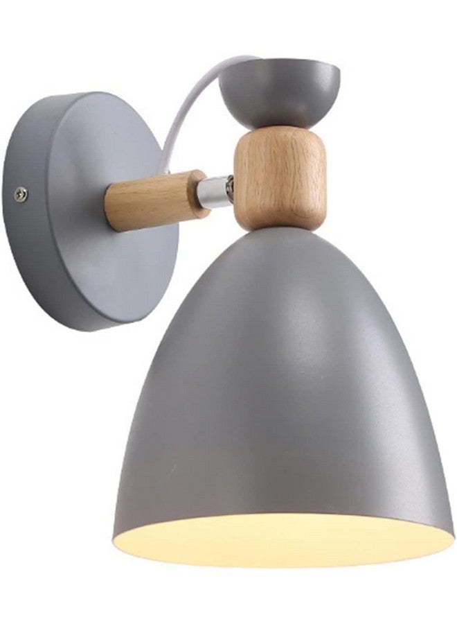 kinis Wall Sconces, Adjustable Macaron Bedside Wall Lamp Wood Wall Mount Light with Bell Head Metal Shade for Living Room Bedside Bedroom Indoor Doorway, Grey (Pack of 1, Without Bulb) - Image 2
