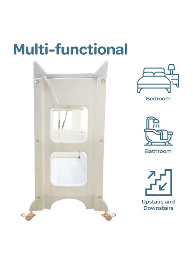 Moon Portable Diaper Changing Table Mat-Table Dresser Wheels Multi-Function Nursery Organizer For Newborn - Flying Rabbits - Image 2