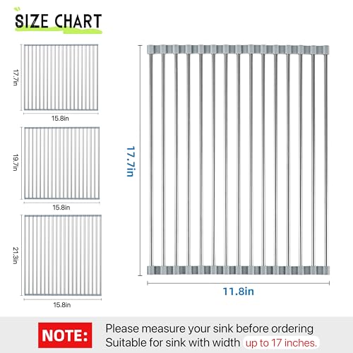 Sayehuanye Roll Up Dish Drying Rack 177 x 118 Over The Sink Dish Drying Rack Kitchen Dish Rack Foldable Dish Drainer Stainless Steel Dish Drying Rack for Kitchen Sink Counter Storage Grey - Image 3