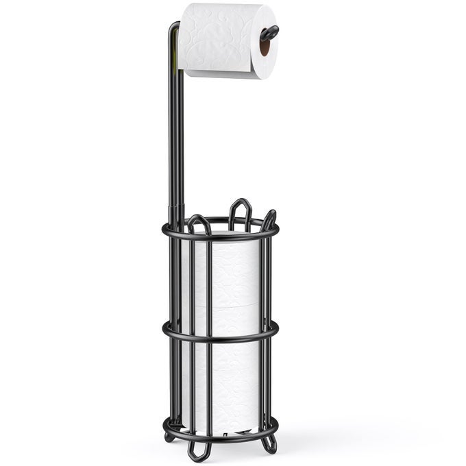 FREESTANDING TOILET PAPER HOLDER STAND AND TISSUE PAPER ROLL DISPENSER BATHROMM STORAGE ORGANIZATIONHOLDS 4 ROLLS METAL WIRE BLACK