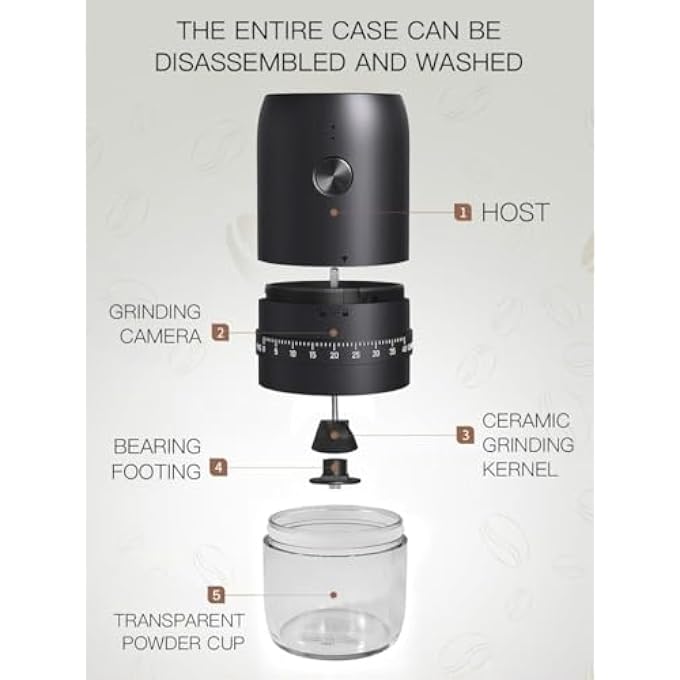 DOSCHER Portable V60 Burr Coffee Grinder With 40 Adjustable Settings  35G Capacity 1800Mah Rechargeable Coffee Bean Grinder With Conical Ceramic Burr For Travel Camping Office Espresso Etc - Image 3