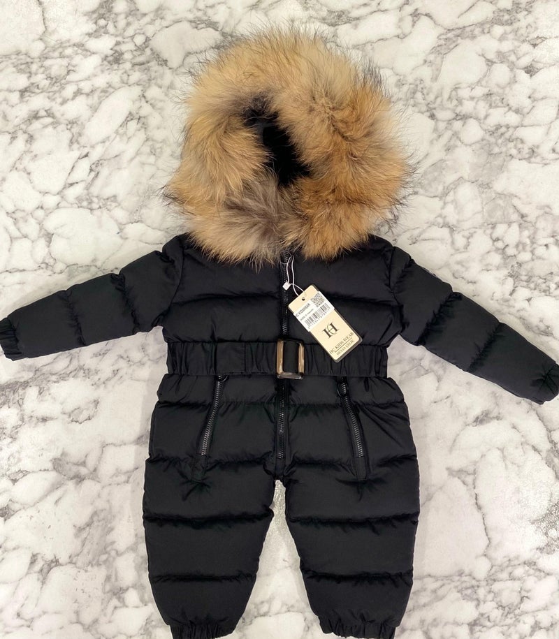 HC Kids Wear Baby Cosmonaut Jumpsuit Fur Hooded Black  - Image 2