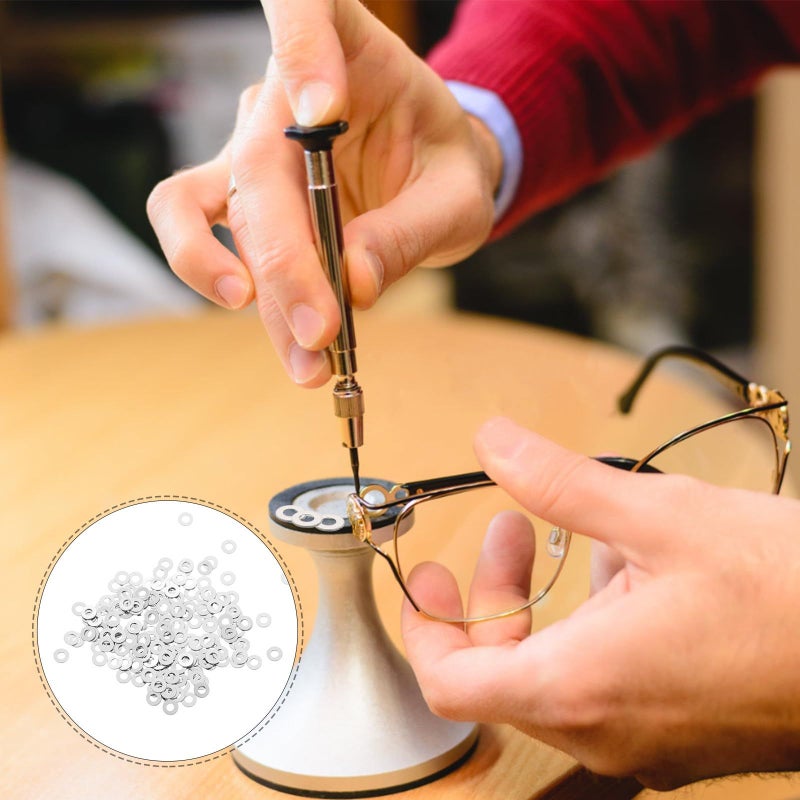 200 Pcs Flat Metal Rimless Eyeglass Screw Washers Gaskets Spacers for Repair - Image 5
