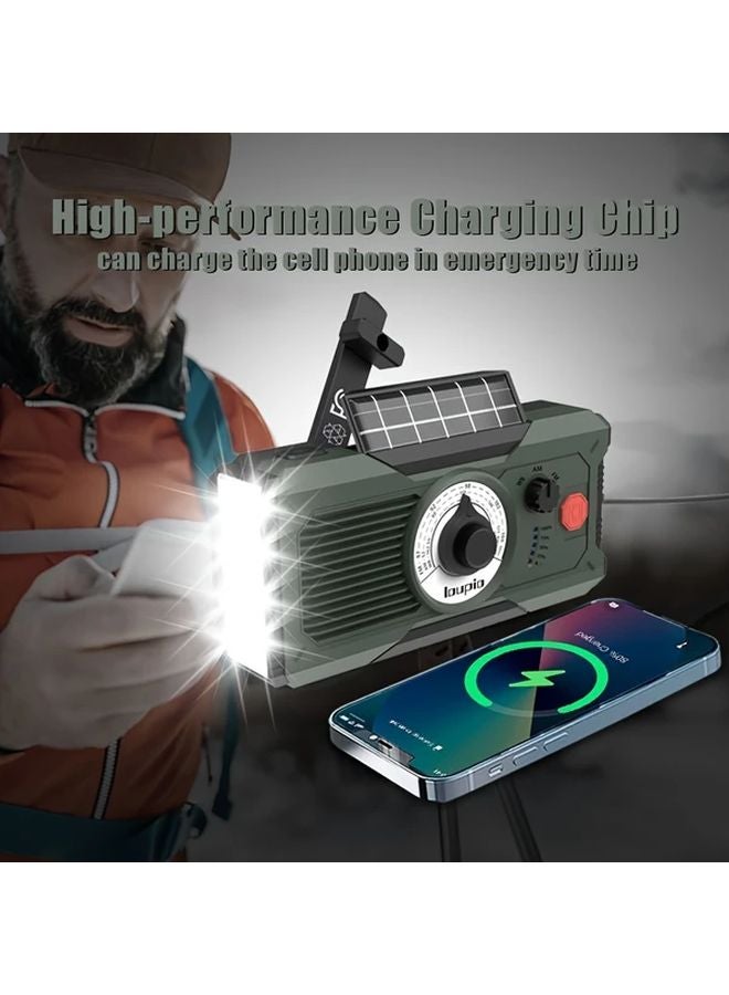 Green Portable Hand Crank Emergency Radio Solar NOAA Weather 5000mAh Power Bank Flashlight - Image 1