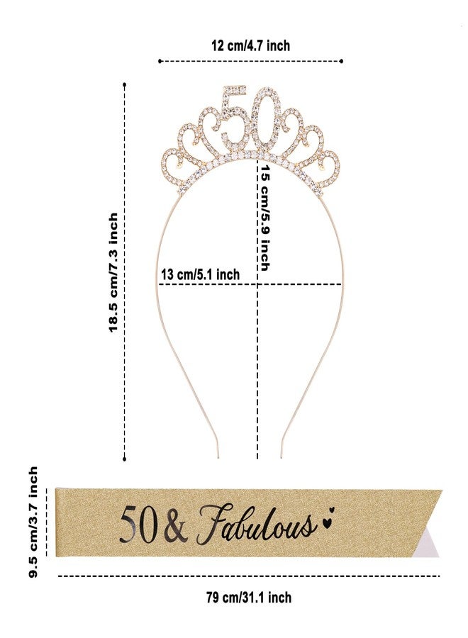 MAGLAUG 50th Birthday Sash and Tiara Set, 50 Glitter Crown Headband & Fabulous Sash Party Favor Supplies 50th Birthdays Gifts for Women Her 50th Birthday Decorations (Gold 50) - Image 3